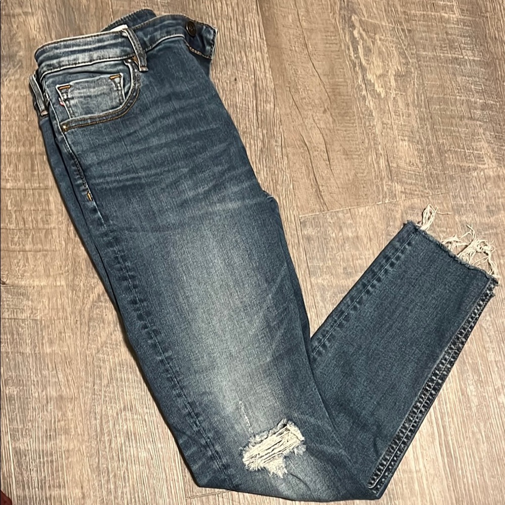 Vigoss Women's Marley Skinny Distressed Blue Jeans - Frayed Cut